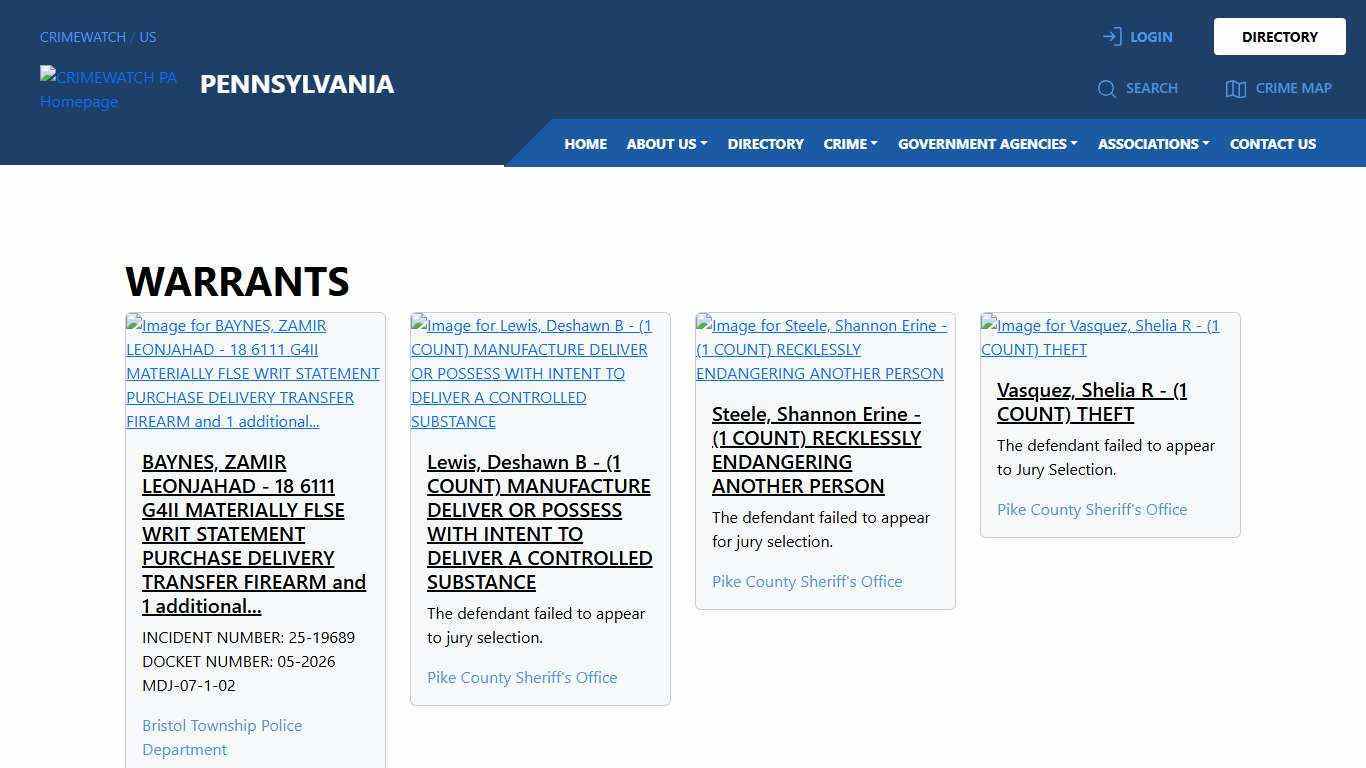Pennsylvania Warrants | CRIMEWATCH